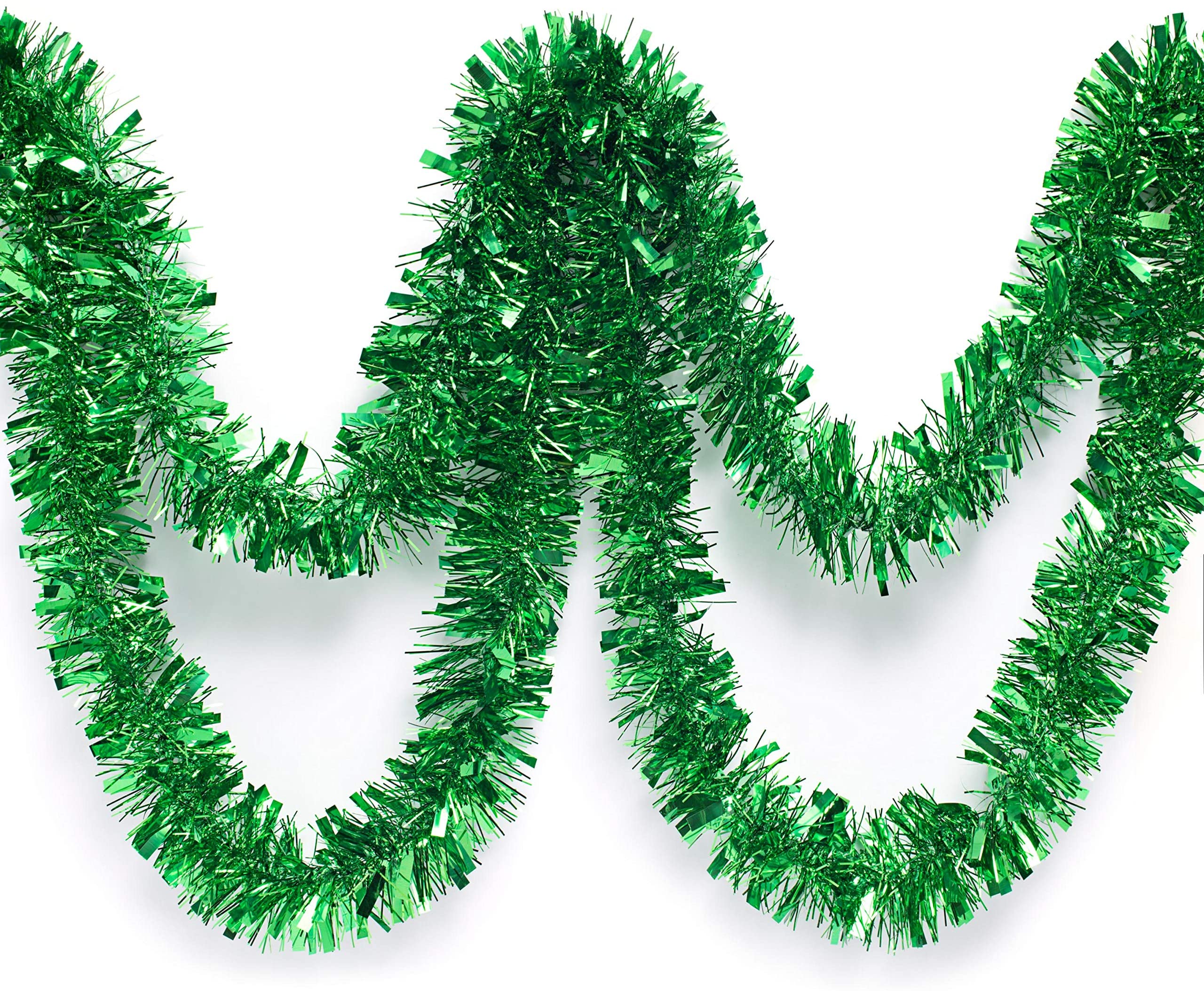 Tinsel Garland, 33 FEET Happiwiz Silver Tinsel Christmas Garland Christmas Tree Decrations Wedding Birthday Party Supplies, Green
